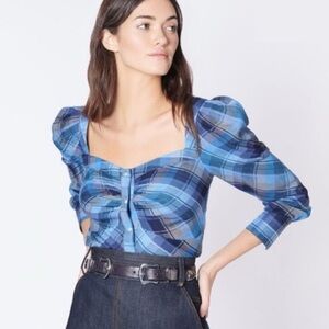 Veronica Beard Blue Plaid Button-Down Shirt Size 6